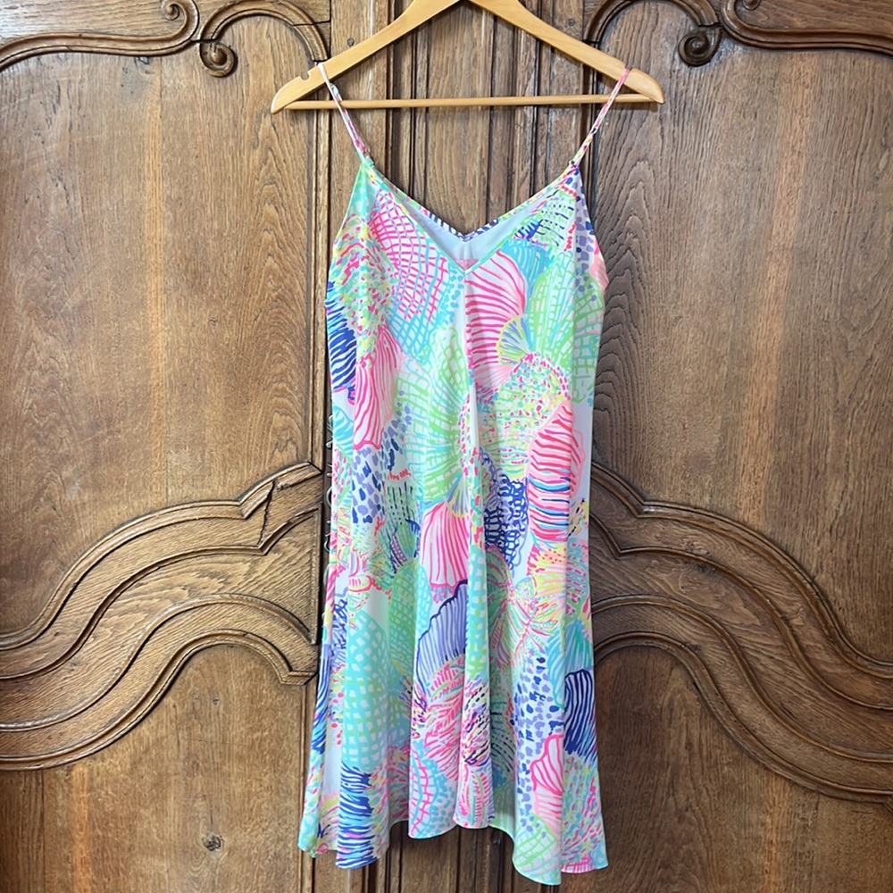 Lilly Pulitzer Clara Multi Roar of The Seas Asymmetric Hem Slip Dress - Picture 7 of 15